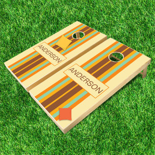 Custom Name Retro Vintage Groovy Striped Cornhole Set