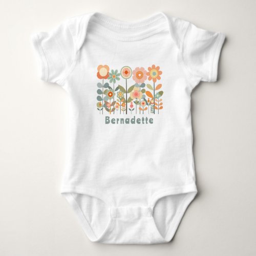 Custom Name Retro Vintage Wildflower Floral Daisy  Baby Bodysuit