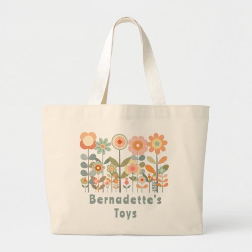 Custom Name Retro Vintage Wildflower Floral Daisy  Large Tote Bag