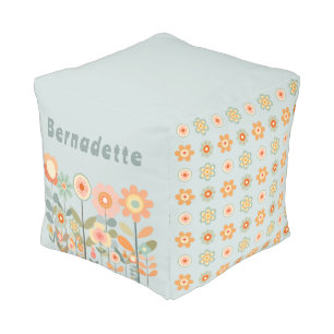 Custom Name Retro Vintage Wildflower Floral Daisy  Pouf