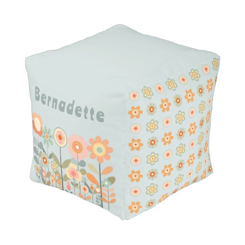 Custom Name Retro Vintage Wildflower Floral Daisy  Pouf