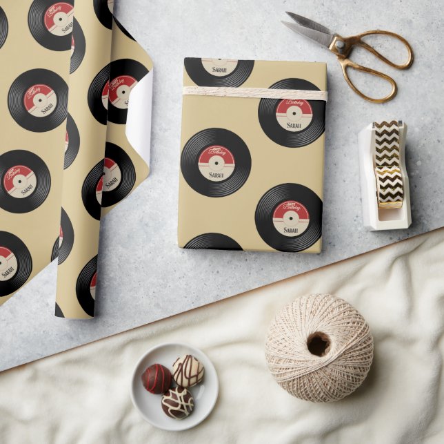 Custom Name Retro Vinyl Record Wrapping Paper (Crafts)