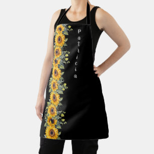 Custom Name Retro Womens Sunflowers Yellow Apron