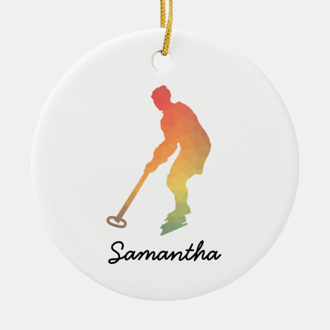 Custom Name Ringette Girl Gradient Ceramic Ornament (Front)