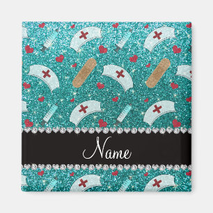 Custom name robin blue glitter nurse hats heart magnet