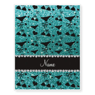 Custom name robin egg blue glitter bikini bows temporary tattoos