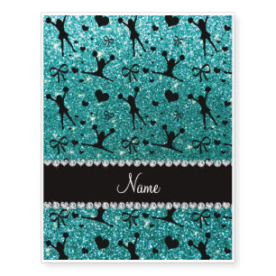 Custom name robin egg blue glitter cheerleading temporary tattoos