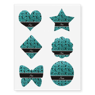 Custom name robin egg blue glitter cheerleading temporary tattoos
