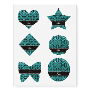 Custom name robin egg blue glitter diamond swirls temporary tattoos
