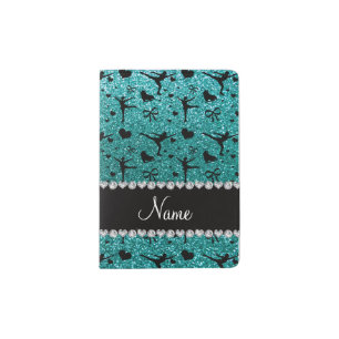 Custom name robin egg blue glitter figure skating passport holder