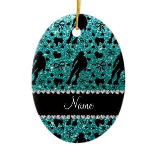 Custom name robin egg blue glitter roller derby ceramic ornament