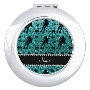 Custom name robin egg blue glitter roller derby vanity mirror