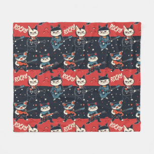 CUSTOM NAME Rock n' Roll Cats Red and Black Fleece Blanket