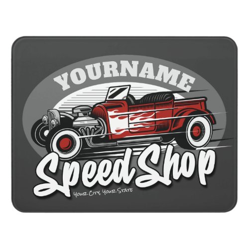 Custom NAME Rockabilly Roadster Speed Shop Garage Door Sign