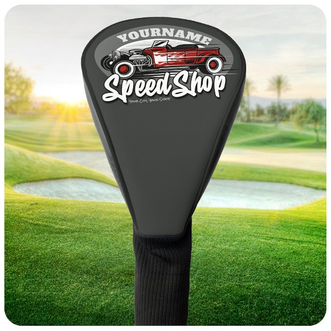 Custom NAME Rockabilly Roadster Speed Shop Garage Golf Head Cover (Creator Uploaded)