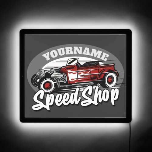 Custom NAME Rockabilly Roadster Speed Shop Garage LED Sign