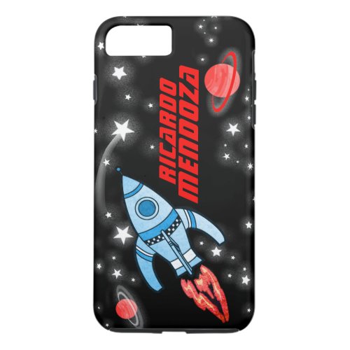 Custom name rocket space black red blue case