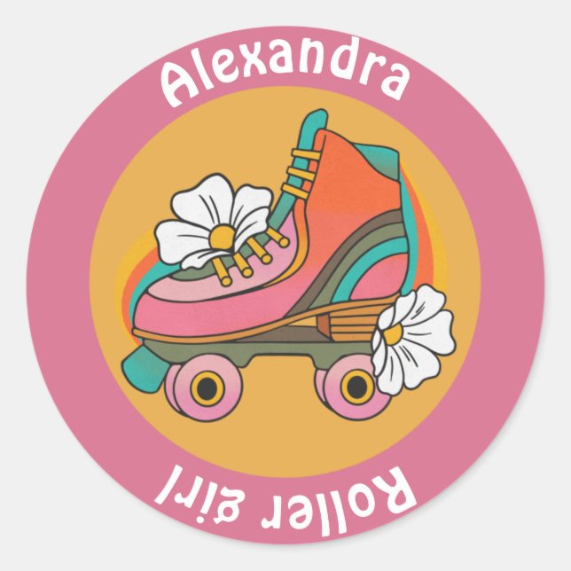 Custom name roller skate girly cute pink Sticker (Front)