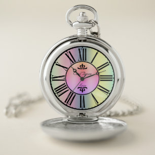 Custom Name Roman Numerals Holographic  Pocket Watch