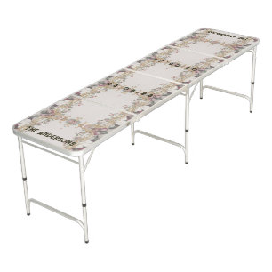 Custom Name Romantic Floral White Pink Wedding Beer Pong Table