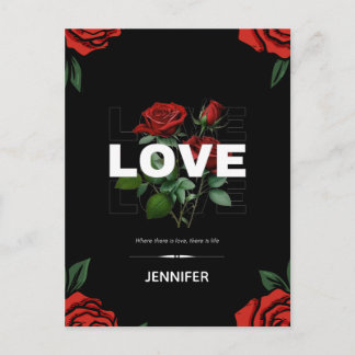 Custom Name Romantic Valentine’s Day Love Rose Holiday Postcard