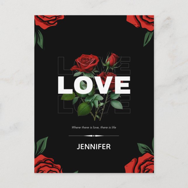 Custom Name Romantic Valentine’s Day Love Rose Holiday Postcard (Front)