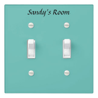 Custom Name Room Text Teal Green Blue Photo Double Light Switch Cover