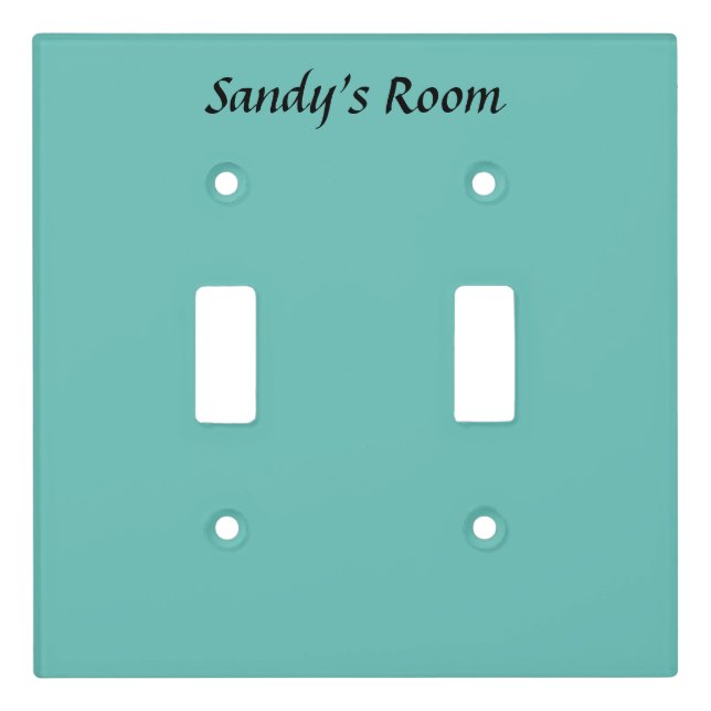 Custom Name Room Text Teal Green Blue Photo Double Light Switch Cover (Front)