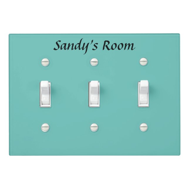 Custom Name Room Text Teal Green Blue Photo Triple Light Switch Cover (In Situ)