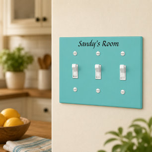 Custom Name Room Text Teal Green Blue Photo Triple Light Switch Cover