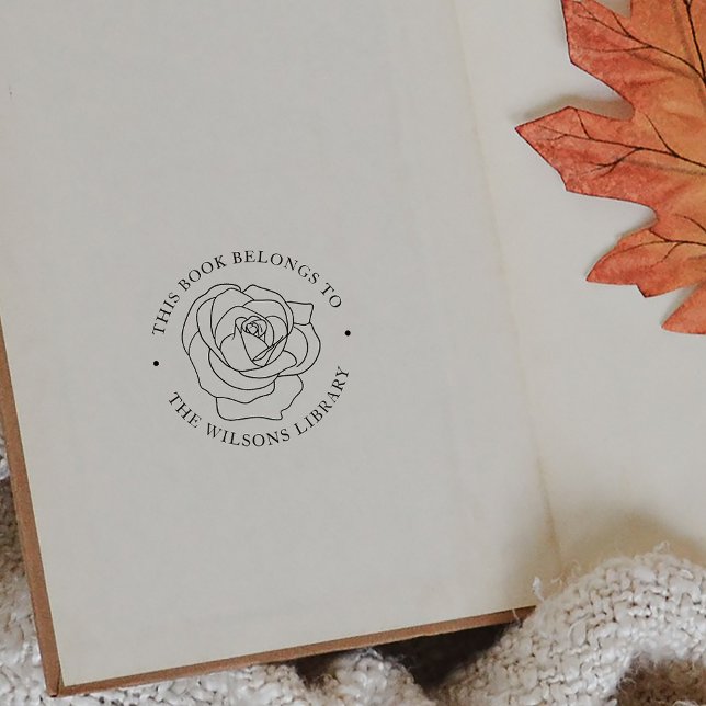 Custom Name Rose Flower Book Belongs To  Rubber Stamp (Custom Name Rose Flower Book Belongs To Rubber Stamp)