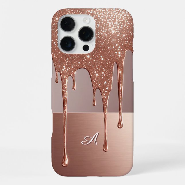 💎 Custom Name Rose Gold Glam Glitter Drip Elegant iPhone Case (Back)