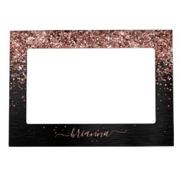 Custom Name Rose Gold Glitter Black Sparkle Magnetic Frame