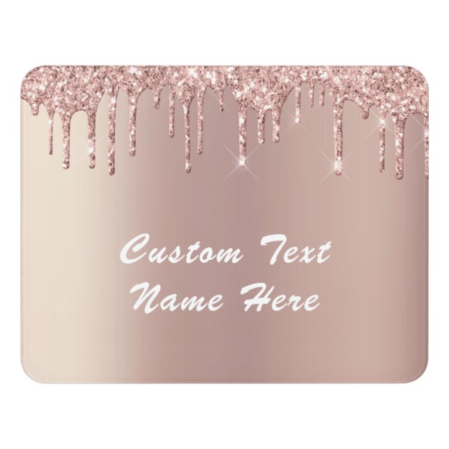 Custom Name Rose Gold Glitter Door Sign (Contemporary Front)