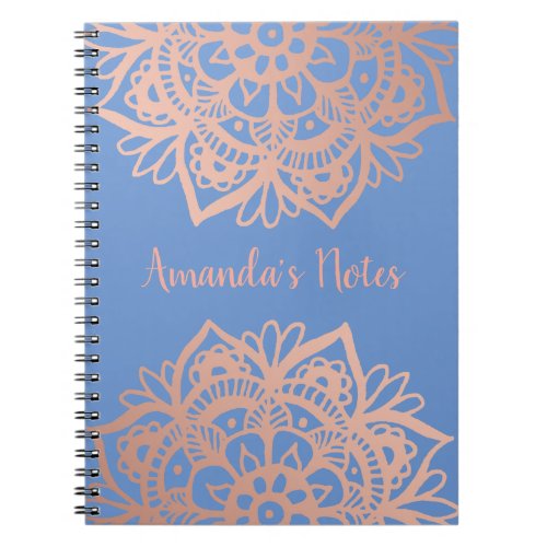 Custom Name Rose Gold Mandala Flower Notebook