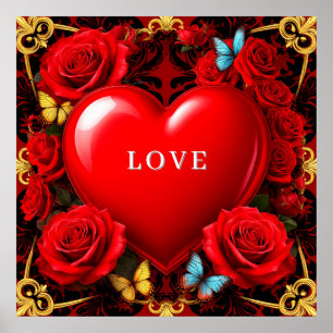 ❤️ Custom Name Rose Heart Poster Romantic Gift Art