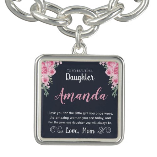 Custom Name Rose Message for Daughter from Mom Bracelet