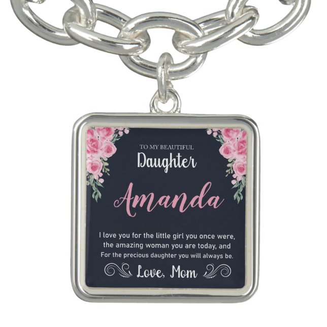 Custom Name Rose Message for Daughter from Mom Bracelet (Design)
