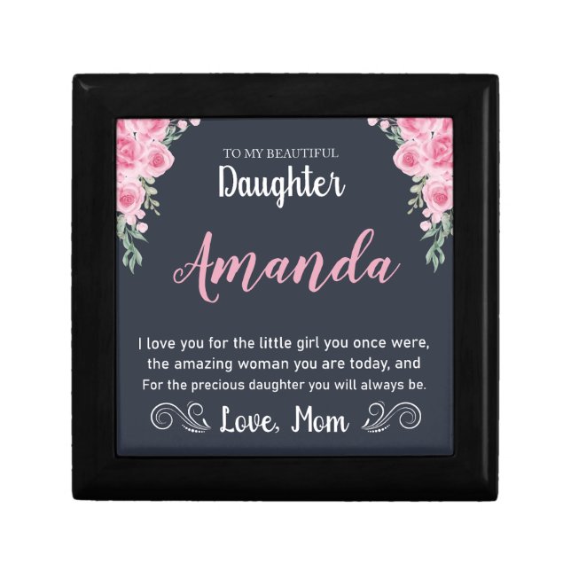 Custom Name Rose Message for Daughter from Mom Gift Box (Front)