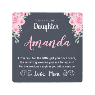 Custom Name Rose Message for Daughter from Mom Metal Print