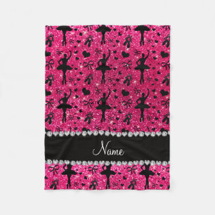 Custom name rose pink glitter ballerinas fleece blanket