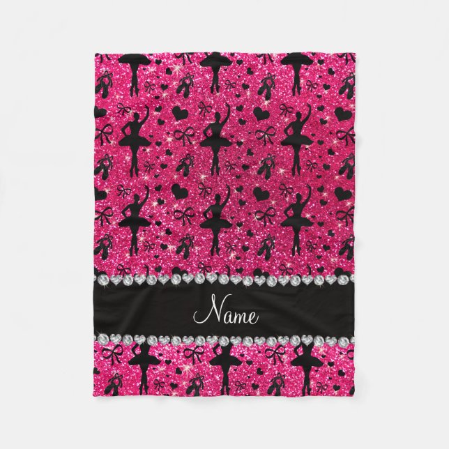 Custom name rose pink glitter ballerinas fleece blanket (Front)