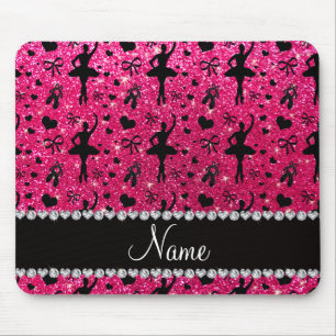 Custom name rose pink glitter ballerinas mouse pad