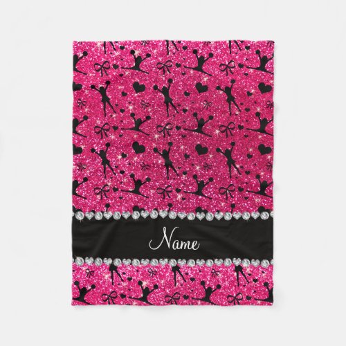 Custom name rose pink glitter cheerleading fleece blanket