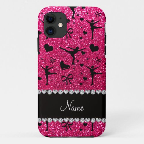 Custom name rose pink glitter figure skating iPhone 11 case