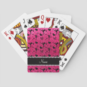 Custom name rose pink glitter figure skating poker cards