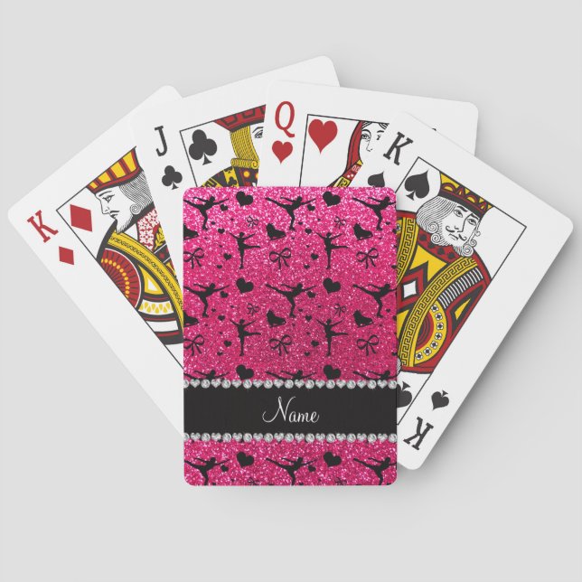 Custom name rose pink glitter figure skating poker cards (Back)
