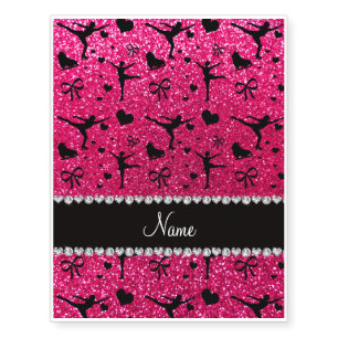 Custom name rose pink glitter figure skating temporary tattoos
