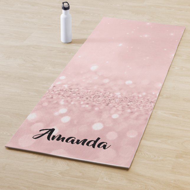 Custom Name Rose Pink Glitter Girly Gift Idea Yoga Mat (In Situ)
