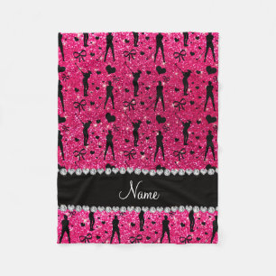 Custom name rose pink glitter golf hearts bows fleece blanket